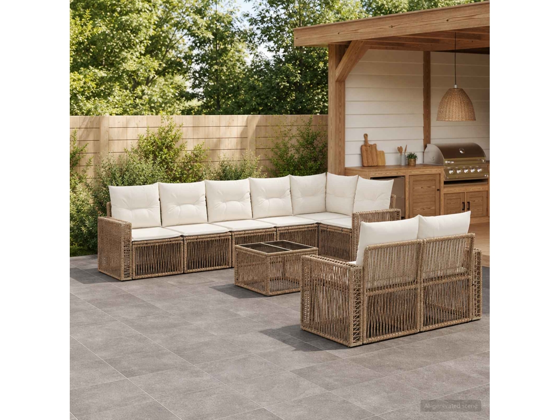 Vidaxl Conjunto De Sofá De Jardim 9 Pcs Bege E Branco Creme Vime Pe