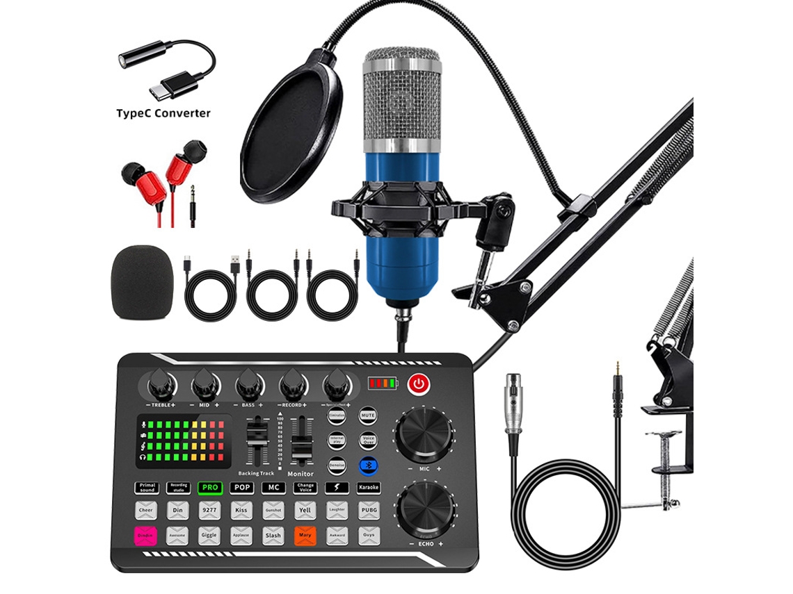 Kit De Microfone Eifson F998 Com Microfone Condensador, Braço Articulado E Filtro Pop - Azul