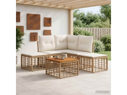 Vidaxl Conjunto De Sofás Para Exterior 6 Pcs Natural E Branco Creme