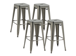 Conjunto de 2 Banquetas de Bar PONTOCASA com altura ajustável, encosto, apoio para os pés, brancas, dimensões 38,5x40x76,5-97,5 cm