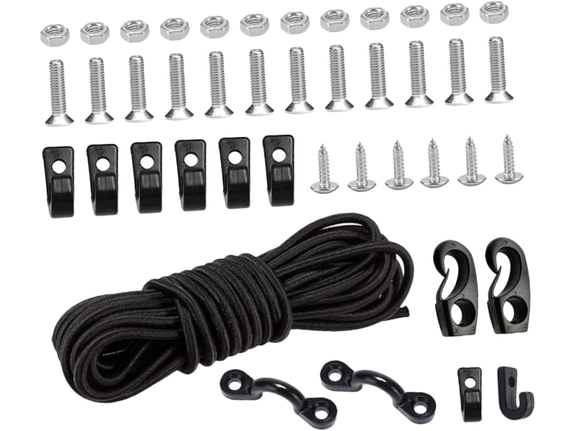 Kit De Cabo Elástico Preto Para Caiaque E Canoa Com Ganchos De Plástico E Borracha, Acessórios Versáteis