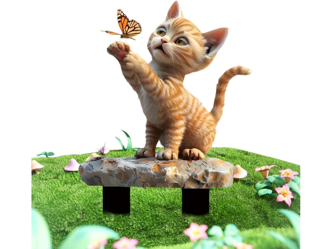 Decoração de Jardim para Gatos Postes para Animais, Ornamento Acrílico 2d com Gato Caçador e Borboletas para Varanda, CHABERLU