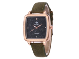 Relógio de Pulso de Quartzo com Pulseira de Couro Pu Estilo Simples Quadrado Verde Militar