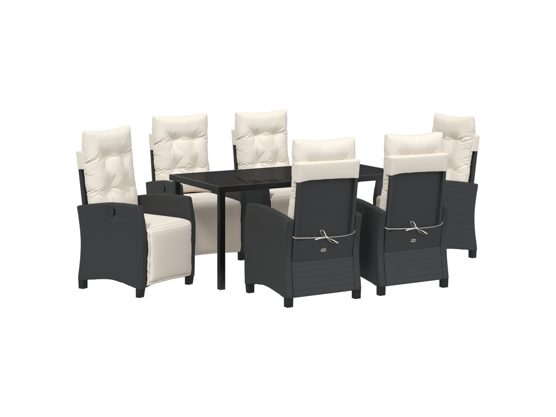 Conjunto 7 De Jantar De Jardim Vidaxl De Rattan Poliéster Preto