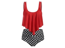 Fasst traje de Banho Tankini para Mulher com Babados e Cintura Alta Traje de Praia de Poliéster com Preenchimento