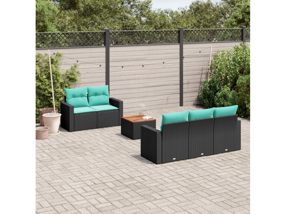 Vidaxl 6 Pcs Conjunto De Sofás P/ Jardim C/ Almofadões Vime Pe Preto