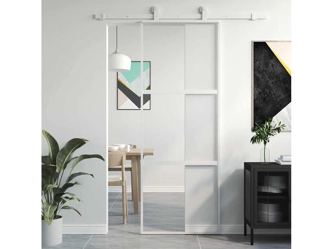Vidaxl Porta Deslizante 76x205 Cm Vidro Temperado E Alumínio Branco