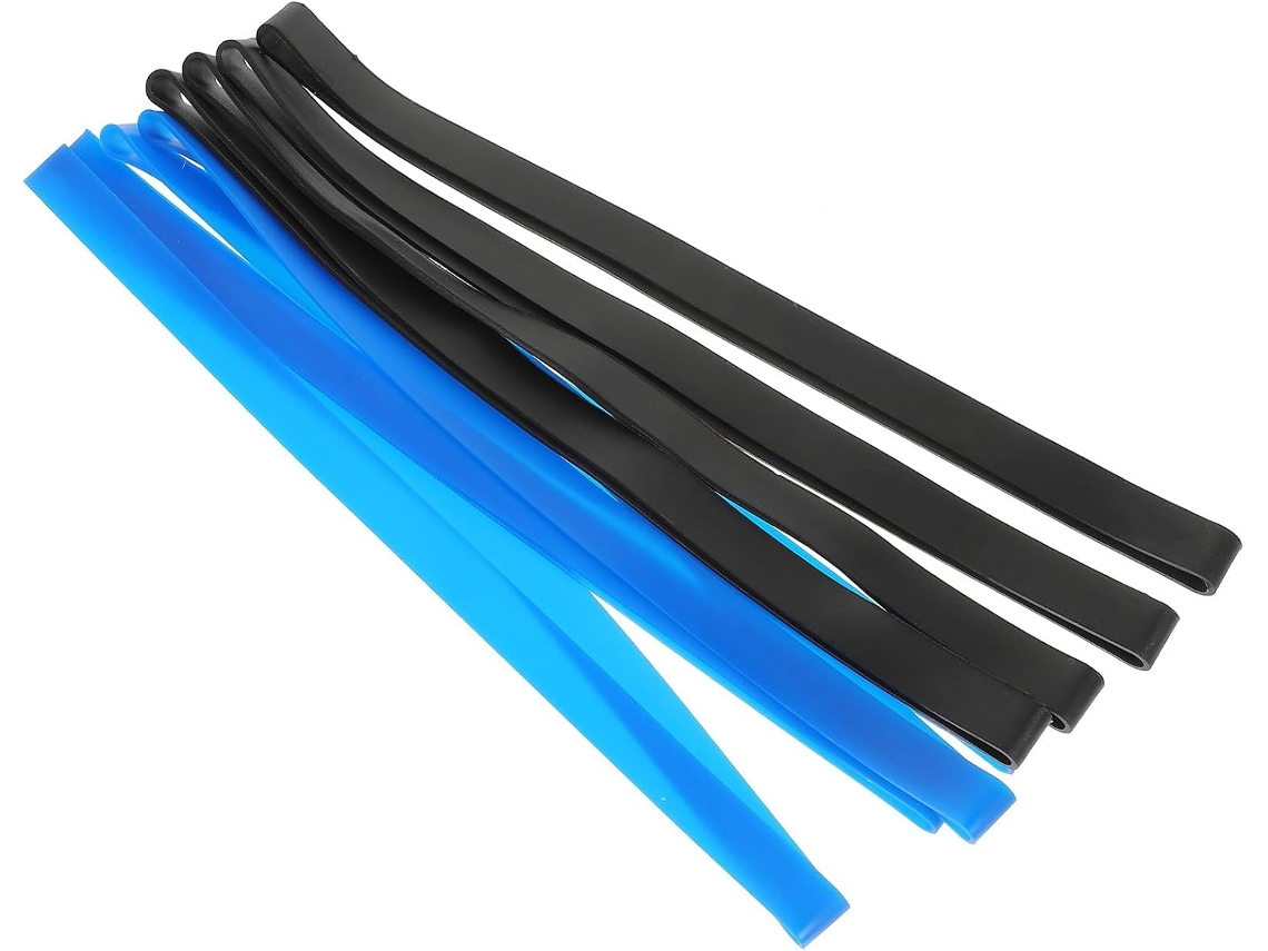 Elásticos multifuncionais de silicone de 13 cm, 8 peças, 4 azuis escuros e marrons, para lancheiras leves, livros, cadeirões