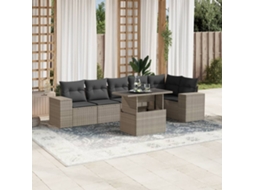 Vidaxl 7 Pcs Conj. Sofás Jardim Com Almofadões Vime Pe Cinzento-claro