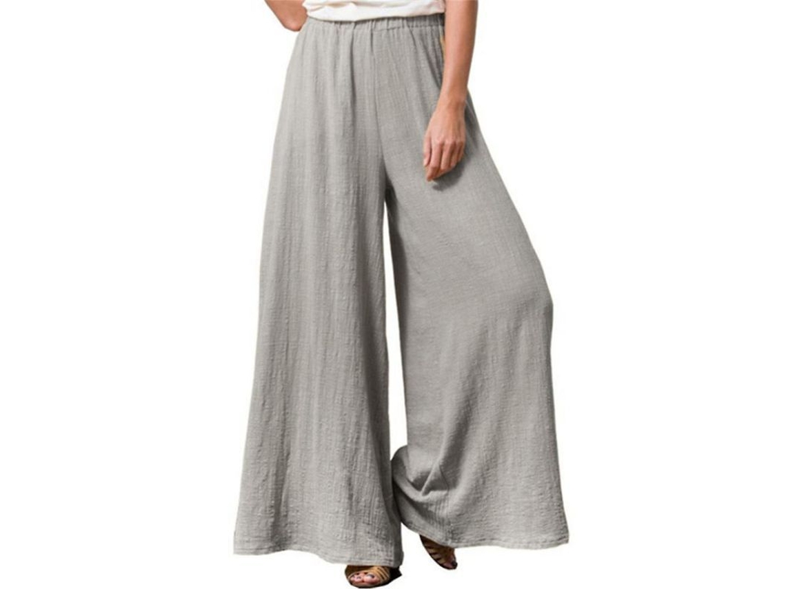 Fasst pantalones de Pierna Ancha com Cintura Elástica, Casual de Algodão (S/MARCA)