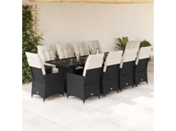 Conjunto Bistrô P/ Jardim C/ Almofadões Vime Pe Preto Dkd Home Decor 11 Peças