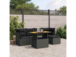 Vidaxl 6 Pcs Conjunto Sofás De Jardim C/ Almofadões Vime Pe Preto