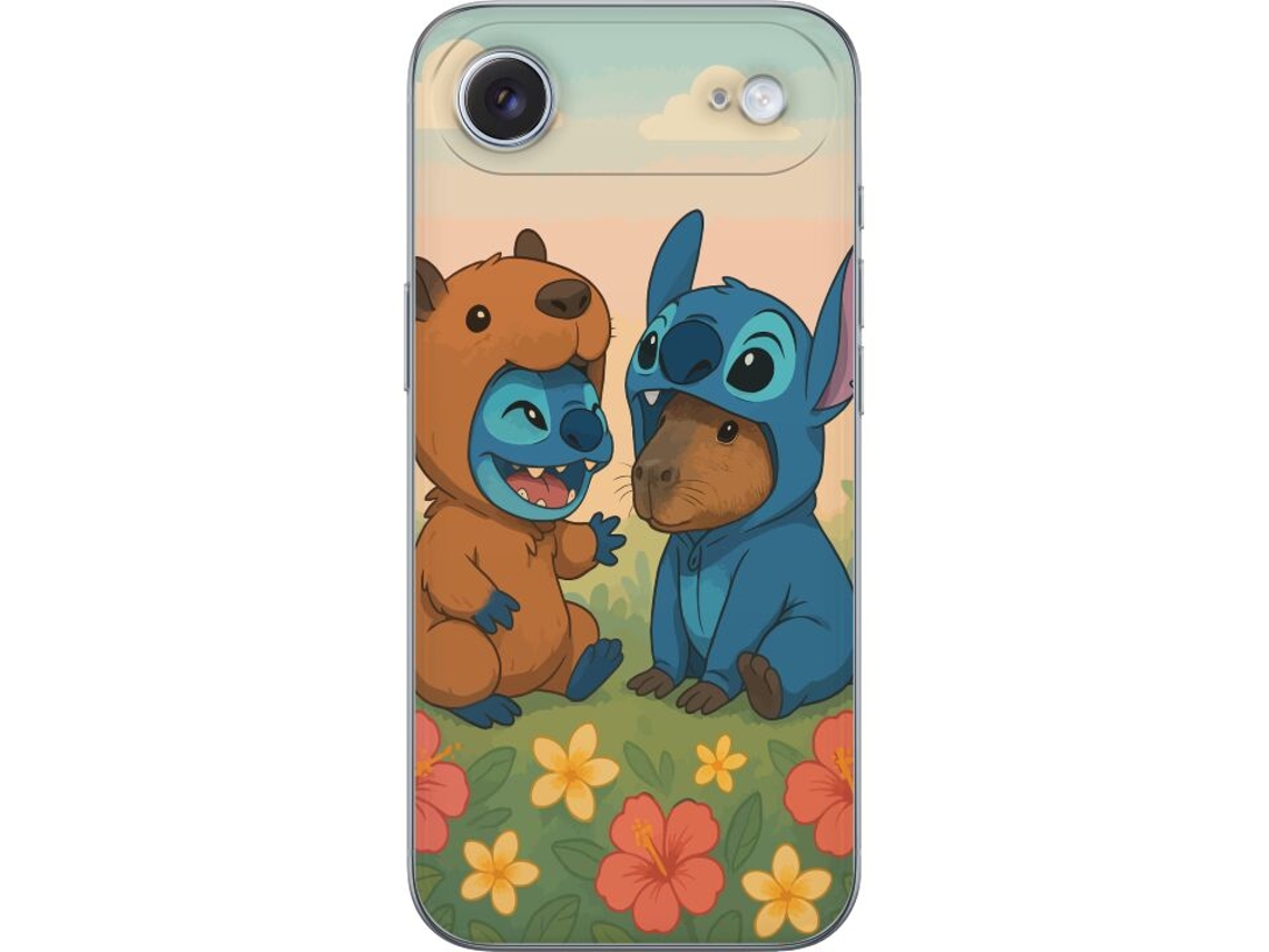 Capa Para Celular Compatível Com Apple Iphone Air. Personagens Fofos Vestidos De Stitch Sentados Entre Flores Em Um Estilo De Desenho Animado Delicado