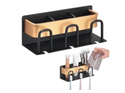 Porta Escova Dentes Parede Autoadesivo Preto Dourado