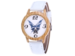 Relógio de quartzo unissex Zhoulianfa com pulseira de jeans e textura de madeira (branco)