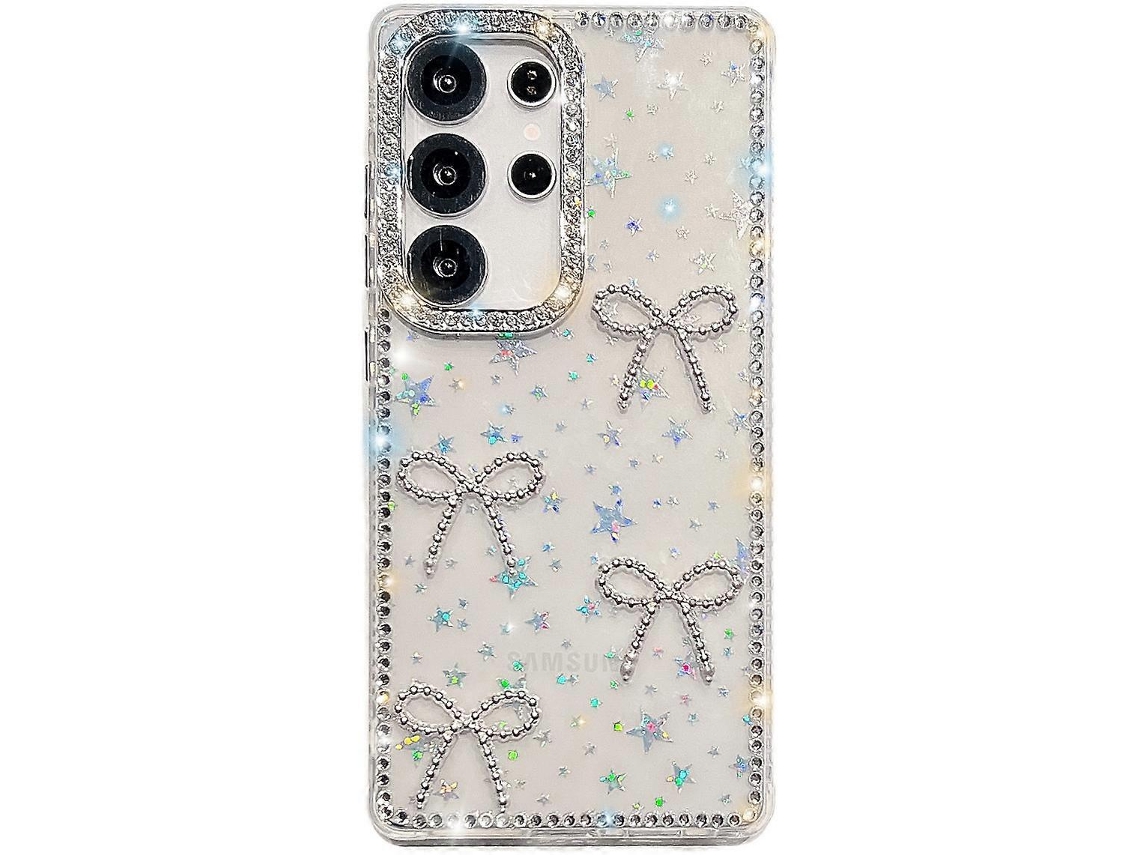 Capa Tkdaddy Para Samsung Galaxy S25 Ultra Com Strass E Borda De Borboleta Com Decoração Em Tpu Pc Imd Capa De Celular Estrelada Transparente