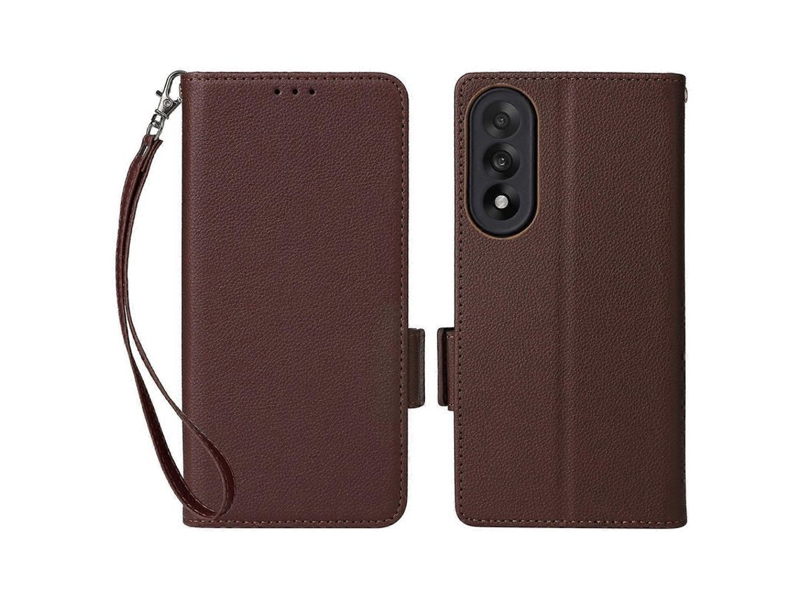 Funda De Couro Pu Para Oneplus Nord 5 5g Com Pulseira De Textura De Lichia E Carteira Marrom Marrón