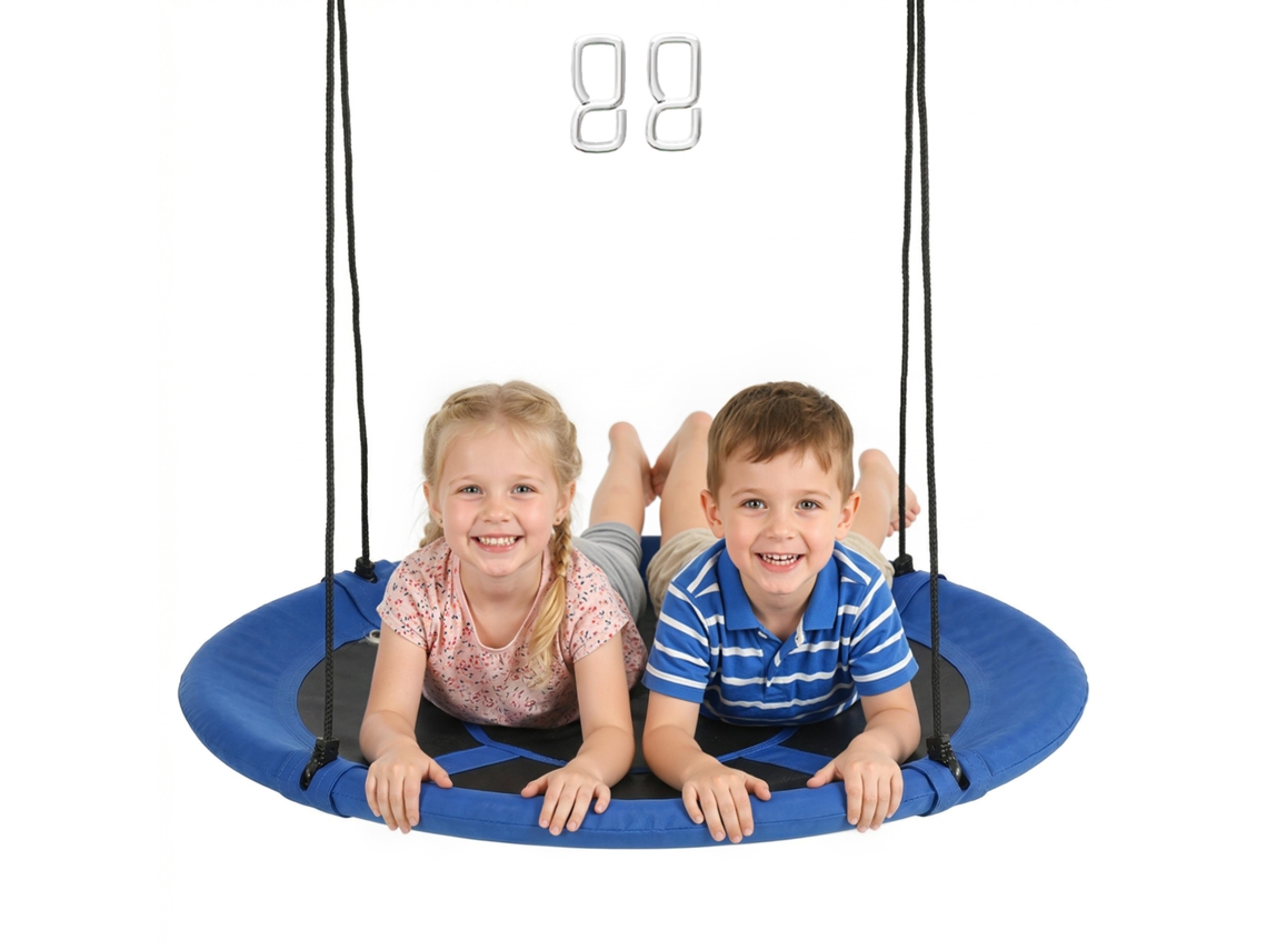 Balanço CHEZMOI ninho de pássaro 110 cm, estrutura em metal oxford, com 4 argolas, azul