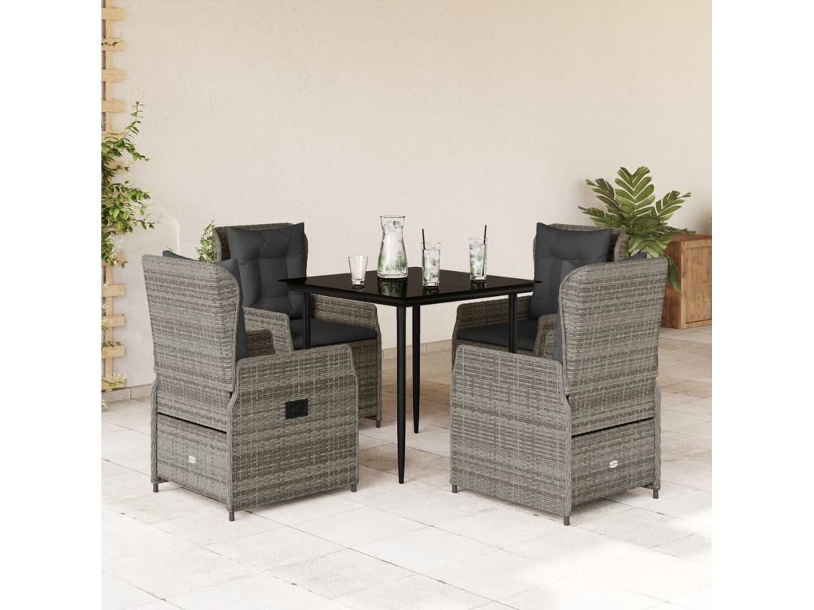 Vidaxl 5 Pcs Conjunto De Jantar P/ Jardim C/ Almofadões Vime Pe Cinza