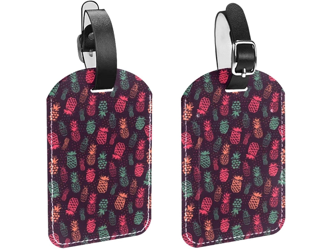 Conjunto De 2 Etiquetas Bagagem Em Imitação Couro Com Estampa Abacaxi, Azul Rosa