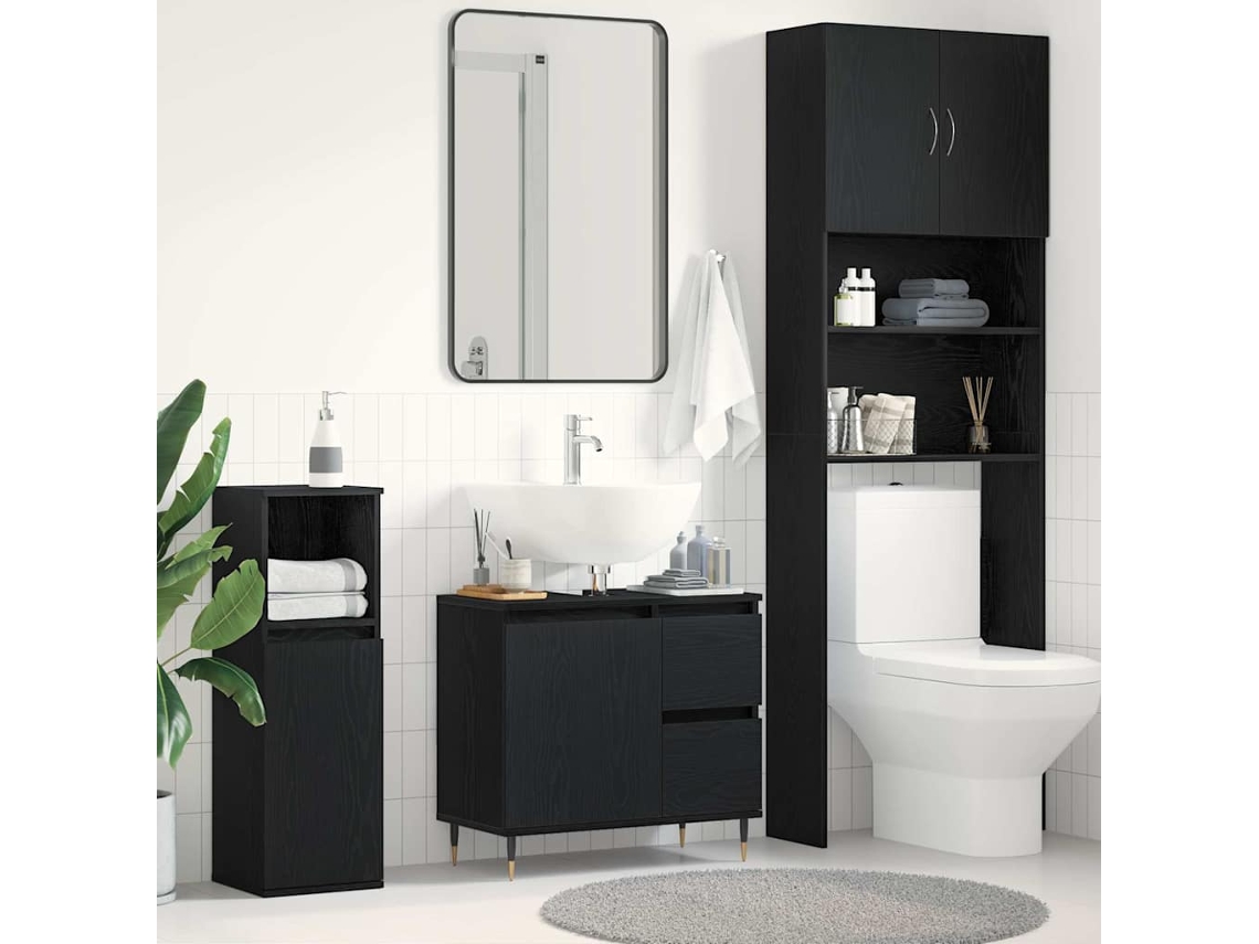 Vidaxl Armário De Banheiro Carvalho Preto 65 X 33 X 60 Cm