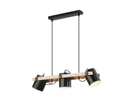 Suspensão Decorativa 3xe27 23w Ip20 Preto E Madeira Braytron
