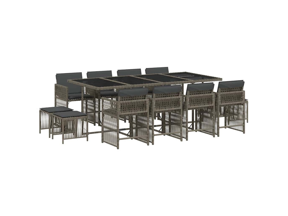 Conjunto de 13 Jantar para Jardim com Almofadões Vime Pe Cinzento MAISON EXCLUSIVE