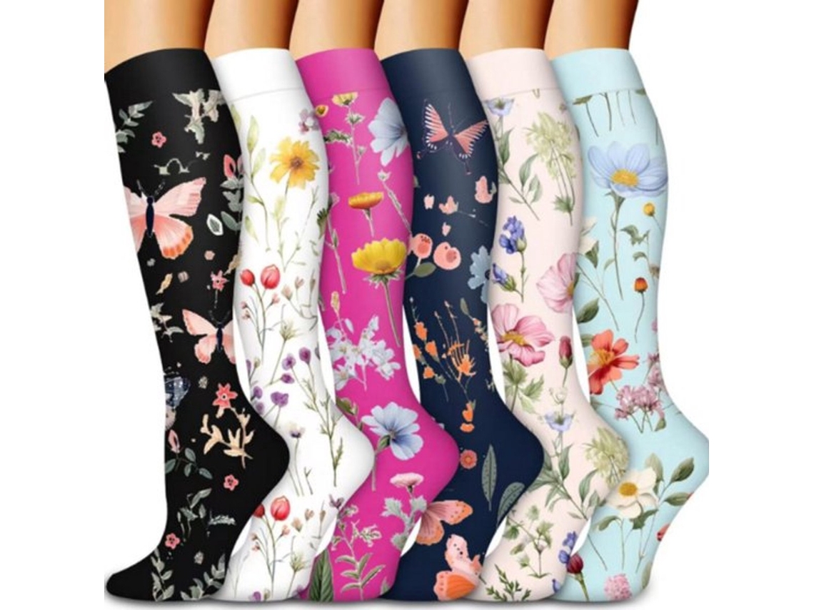 Pacote Com 6 Pares, Meias De Compressão Femininas, Meias De Compressão Longas Femininas, Ideais Para Corrida, Esportes E Viagens(p/m) Várias Cores