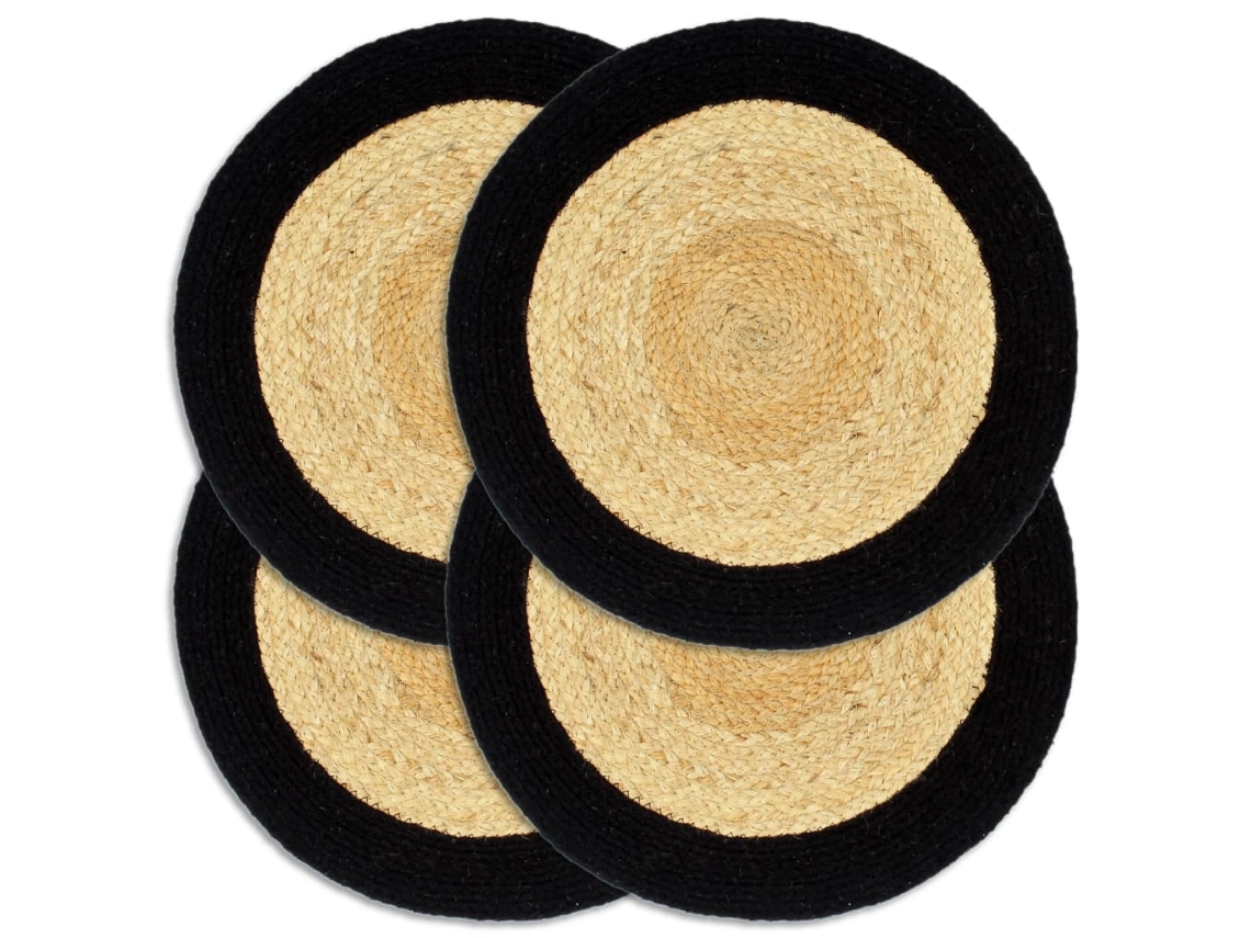 Vidaxl Individuais De Mesa 4 Pcs Juta E Algodão 38 Cm Natural E Preto