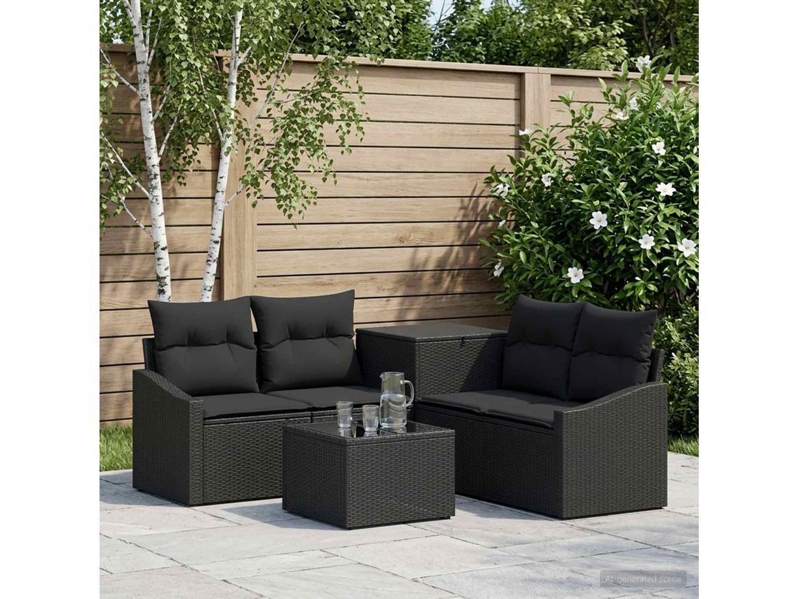 Vidaxl Conjunto De Sofás 6 Unid. Preto Rattan Poliéster E Aço