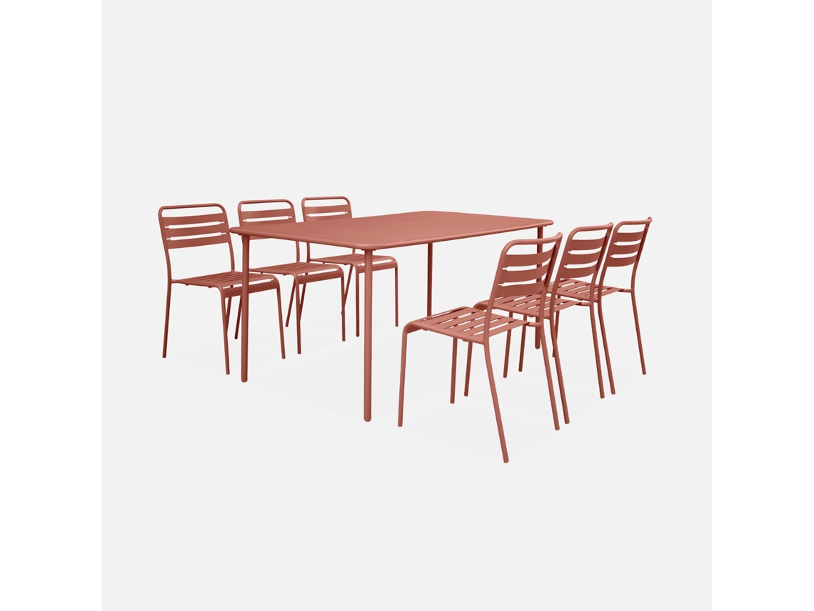 Conjunto De Jardim Com Mesa Bistrô De 160cm Em Aço Com 6 Cadeiras, Terracota