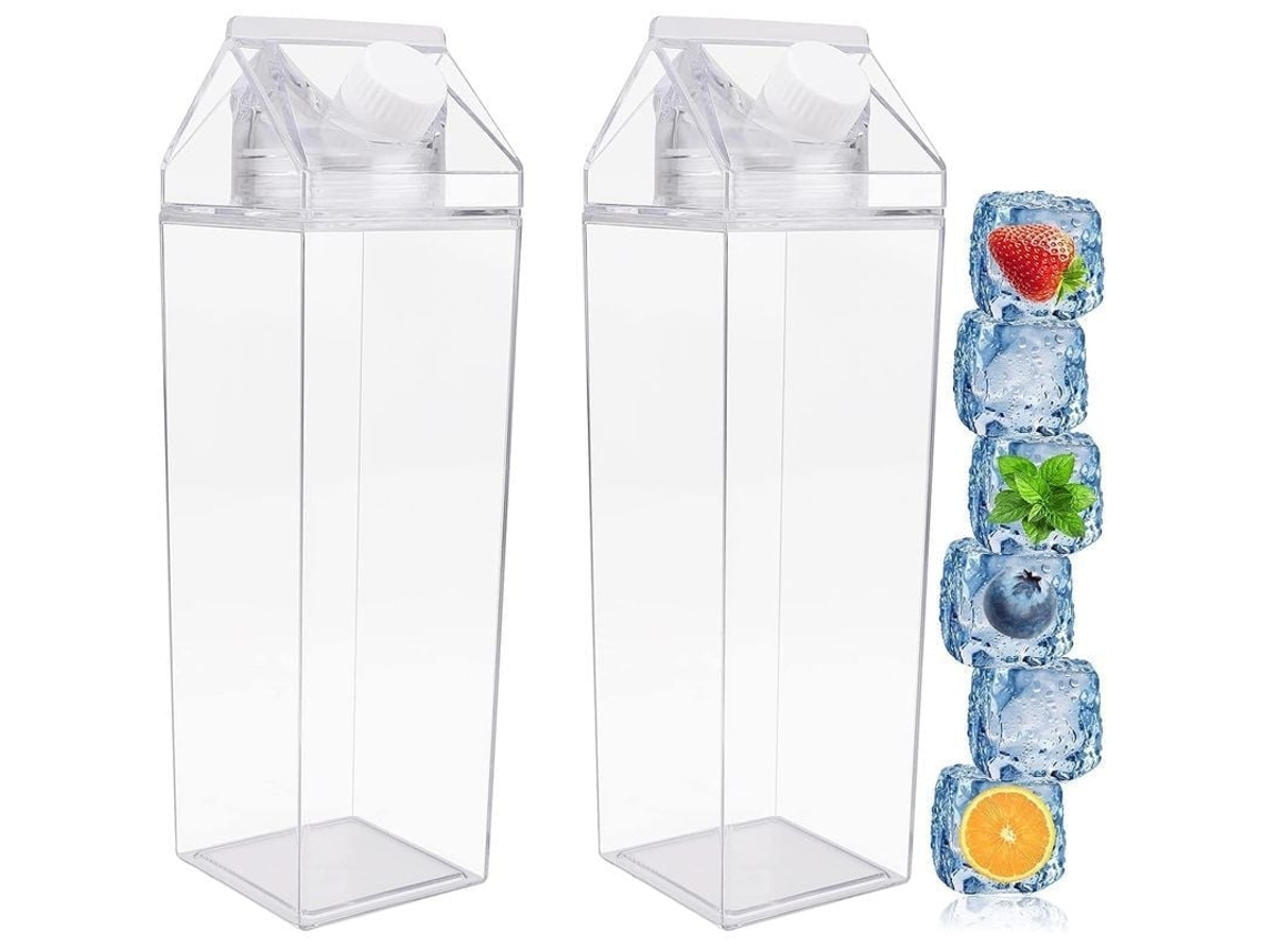 2026 botella de Água em Caixa de Leite, 2 Pacotes Portáteis Quadrados Bonitos Transparentes 1000ml Ecológicos Sem Vazamentos