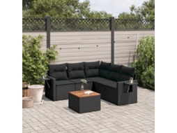 Vidaxl 6 Pcs Conjunto Sofás De Jardim C/ Almofadões Vime Pe Preto