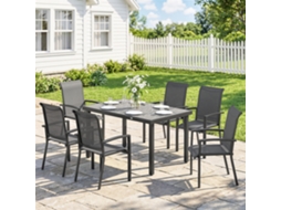 Conjunto Externo 7 Peças: Mesa De Jardim 2 Seções E 6 Cadeiras Empilháveis Em Texteline, Cinza