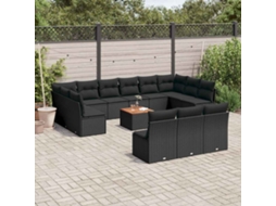 Vidaxl 14 Pcs Conjunto De Sofás P/ Jardim C/ Almofadões Vime Pe Preto