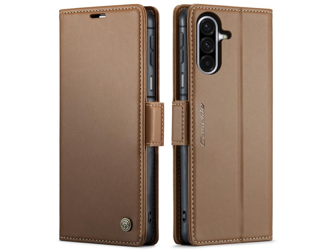 Capa Para Samsung Galaxy A17 De Couro Com Fecho Borboleta Textura De Lichia E Proteção Rfid Antirroubo Marrom