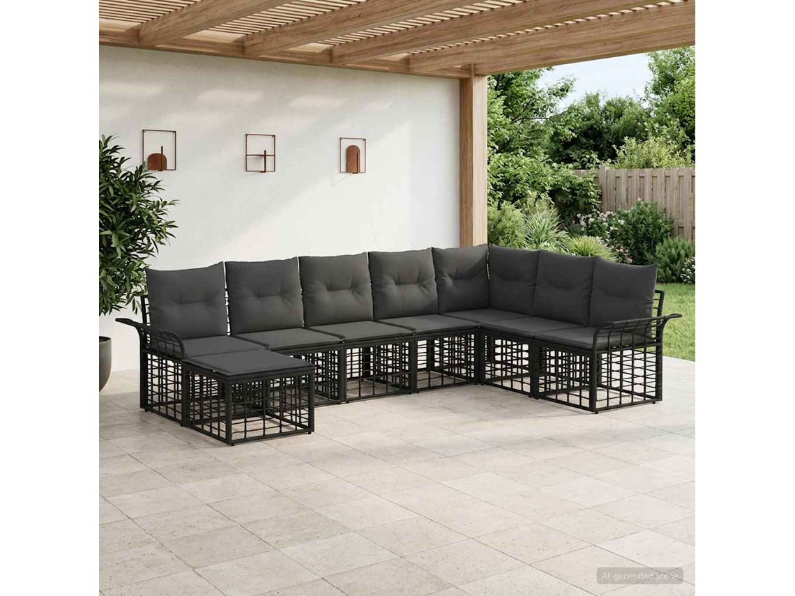 Vidaxl Conjunto De Sofás Para Exterior 8 Unid. Preto E Cinza Escuro