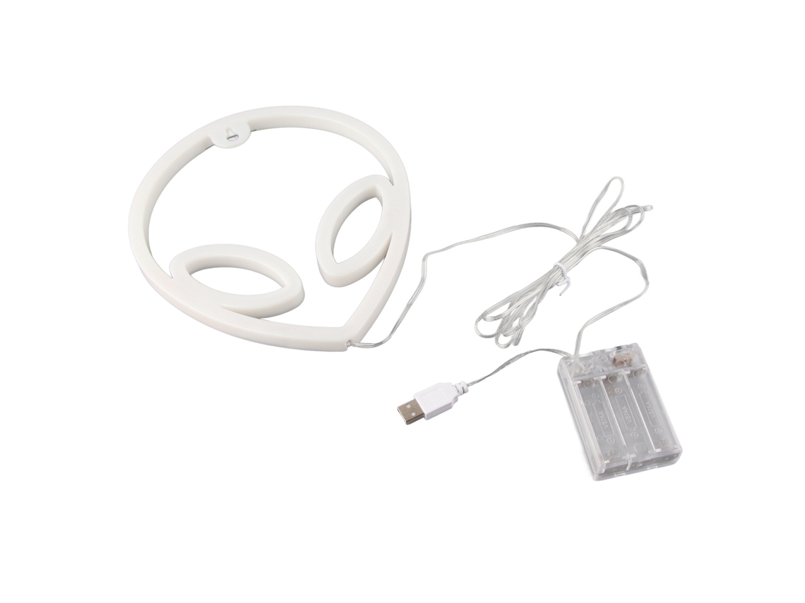Letreiro Neón Alienígena Led Pvc Rosa e Branco Impermeável Usb para Decoração de Parede