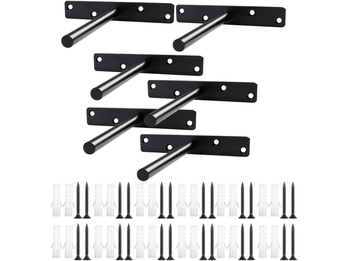 Suporte De Parede Invisível Em Aço Preto De 6 Cm Para Prateleira Flutuante, Com Parafusos Inclusos.