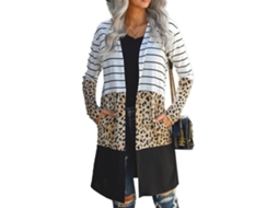 Cardigan Para Mulher De Manga Longa Com Fecho Frontal Aberto Estampado Listrado E Blocos De Cor Outono