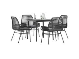 Vidaxl Conjunto De Jantar Jardim 5 Peças Almofadas Vidro Vime Pe Preto