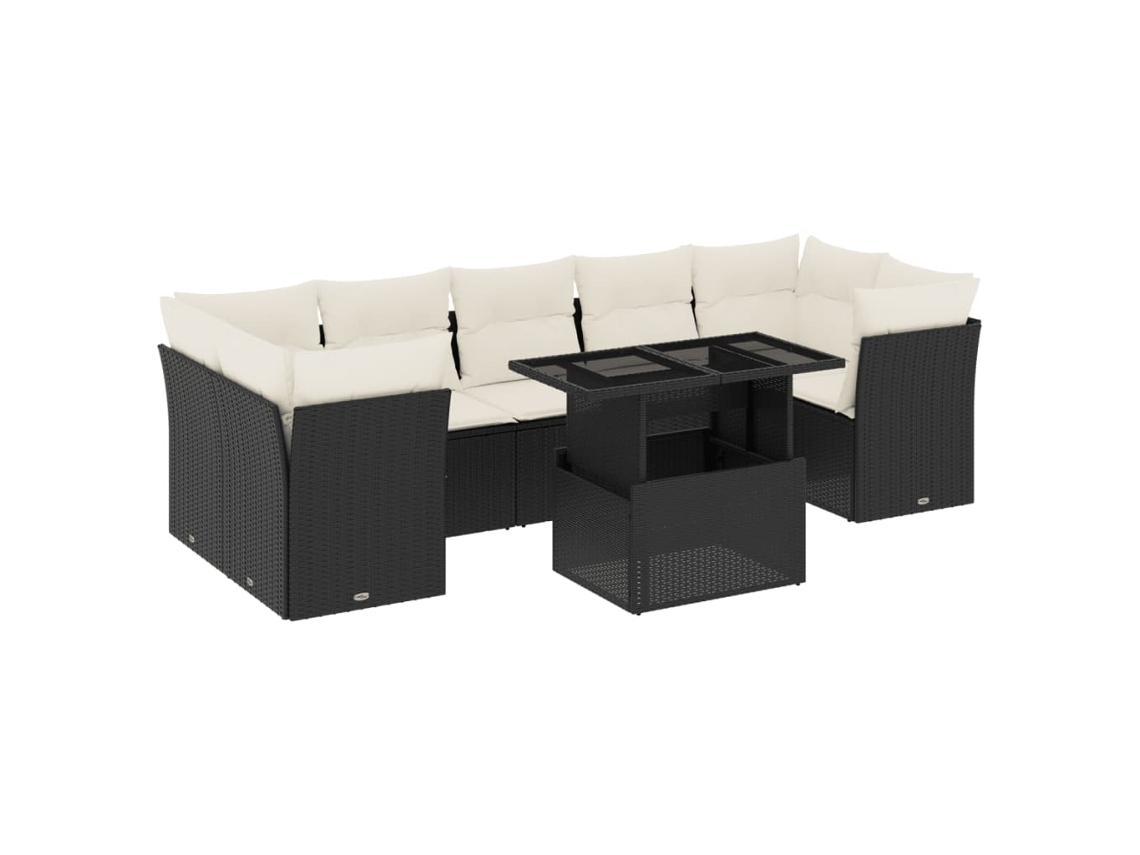 Conjunto 8 Sofás de Jardim com Almofadões VIDAXL Vime Pe Preto