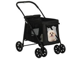 Carrinho para Cães Inclui Almofada, 3 Bolsos Laterais, Dobrável, Carrinho para Cães, 102 Cm X 62 Cm X 105 Cm, Preto Ge