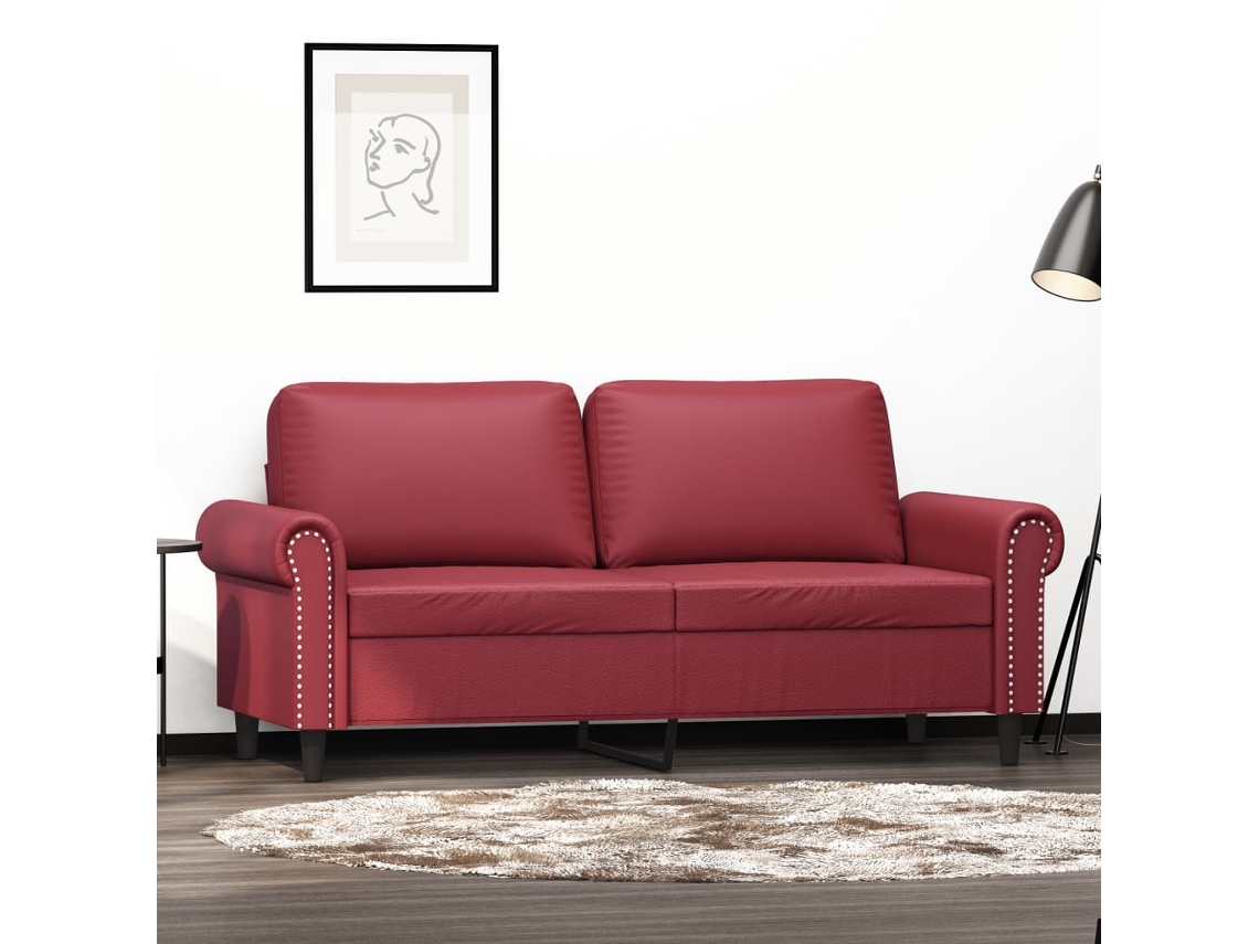 Sofá De 2 Lugares 140 Cm Couro Artificial Vermelho Tinto Lovely Home