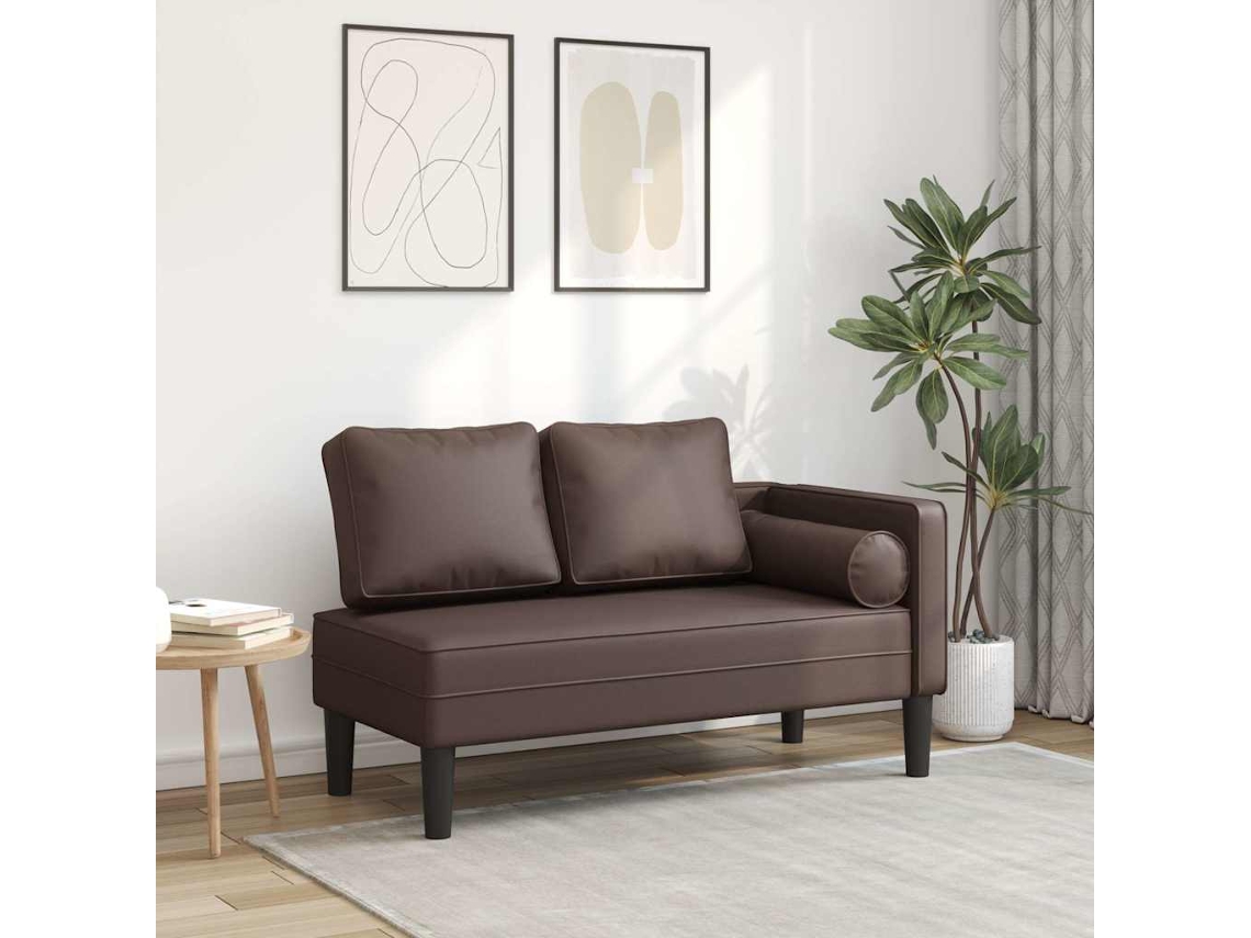Vidaxl Chaise Longue Com Almofadões Couro Artificial Castanho