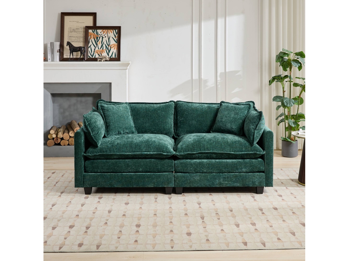 Sofá Cloud Loveseat 2 Lugares, Seccional Moderno, Almofada De Dupla Camada Confortável, Tecido Chenille Respirável, Verde