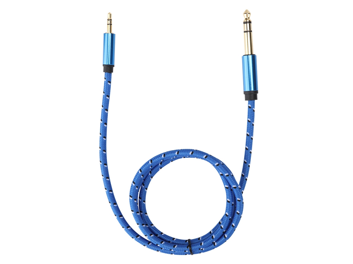 Cabo de Áudio Estéreo 3.5mm Macho para 6.35mm Macho para Amplificador, Guitarra Elétrica 1m