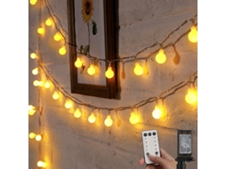 Cordão de Luzes com Globos, 10m, 100 Leds, com Plugue, 8 Modos, Controle Remoto, Mini Luzes Brancas Quentes BRILVIBERA