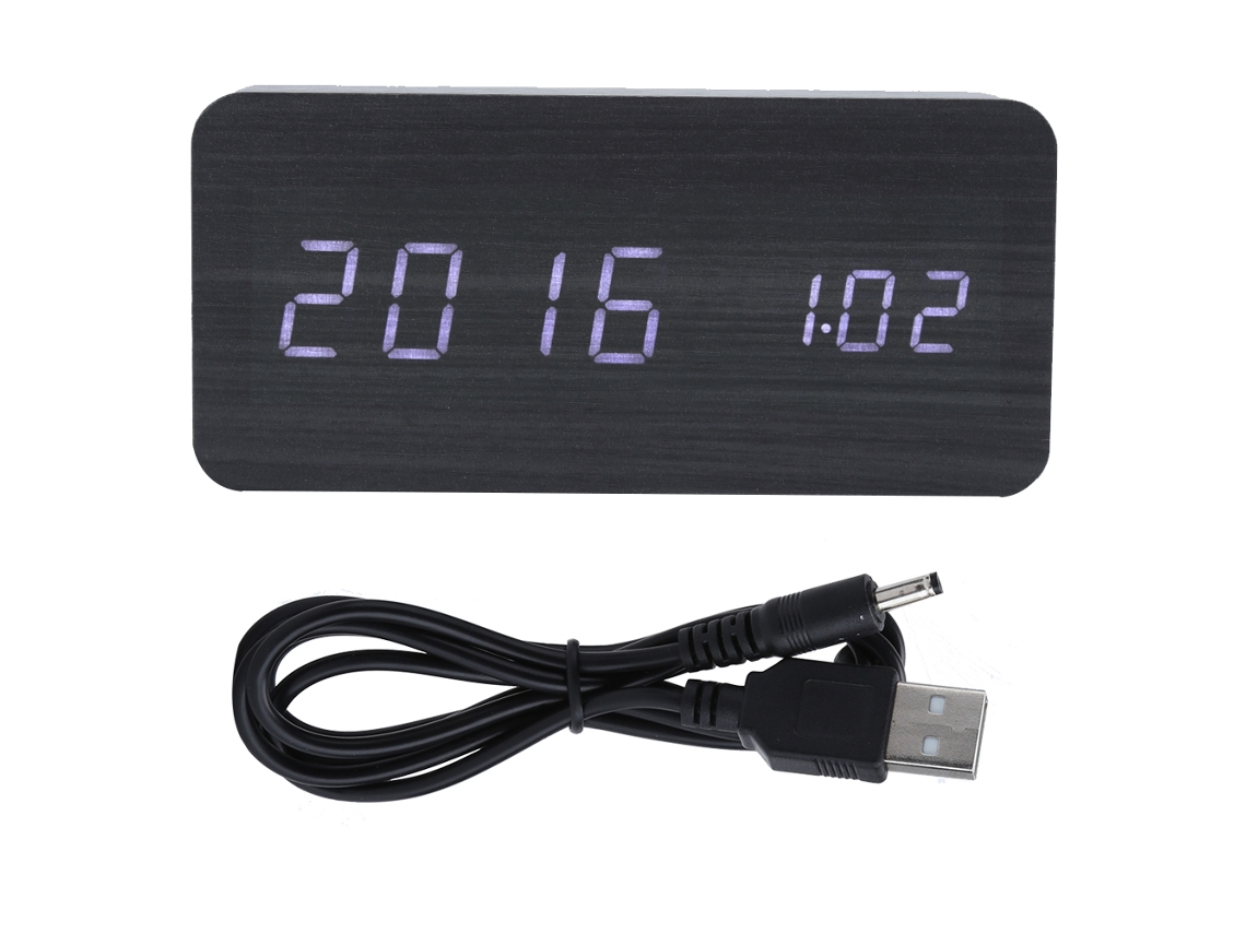 Reloj Despertador Digital Led De Madera Con Controle De Voz, Reloj Eletrônico Retangular De Mesa Con Temperatura, Fecha Y Lámpara Blanca.