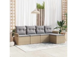 Vidaxl Conjunto De Sofá De Jardim 5 Unid. Bege Vime Pe